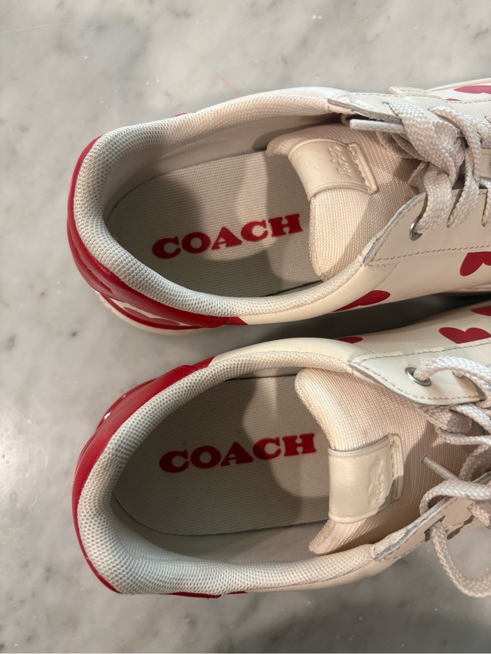 COACH Heart Print Lowline Top Leather Sneakers White Crimson Red Size 10 - Picture 6 of 9
